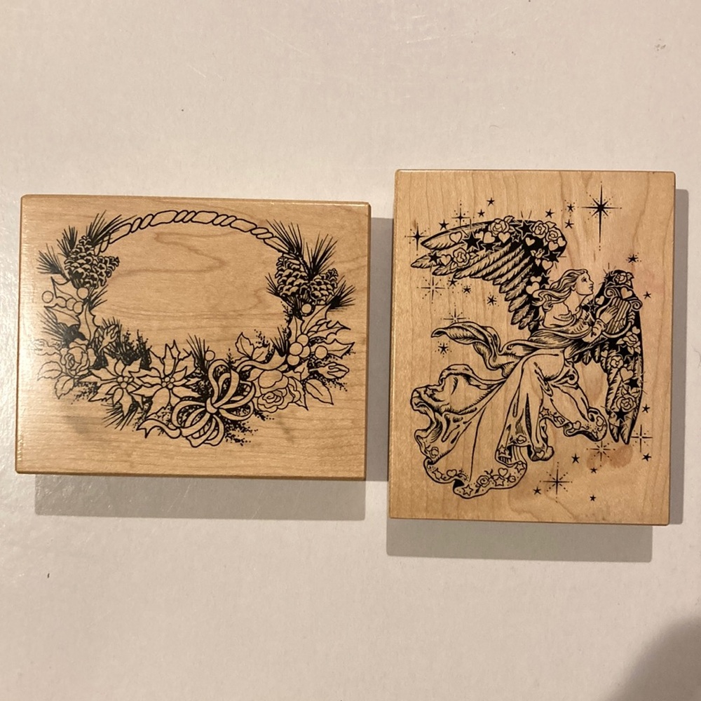 Wood Stamp PSX Lot: Christmas Wreath Angel